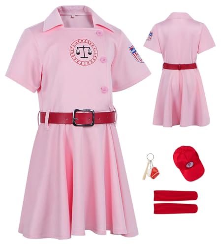 Cnulaueu Frauen League of Their Own Cosplay Kostüm Dottie Rosa Kleid Baseball Trikots Uniform Anzug Halloween Outfit (Rosa, M) von Cnulaueu