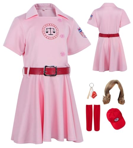 Cnulaueu Frauen League of Their Own Cosplay Kostüm Dottie Rosa Kleid Baseball Trikots Uniform Anzug Halloween Outfit (Rosa mit Perücke, XL) von Cnulaueu