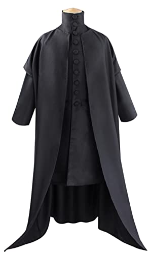 Cnulaueu Herren Professor Snape Cosplay Kostüm Schwarz Zauberer Mantel Robe Schule Uniform Mantel Anzug Halloween Outfit (Schwarzer Anzug, L) von Cnulaueu