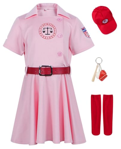 Cnulaueu League of Their Own Cosplay Kostüm Dottie Rosa Kleid Kleine Baseball Trikots Uniform Anzug Halloween Outfit (Rosa, L) von Cnulaueu