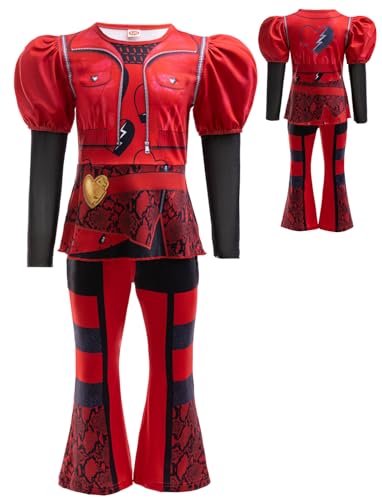 Cnulaueu Mädchen Descendants Rise of Red Uniform Anzug Red Cosplay Kostüm Halloween Outfit T-Shirt Hosen Full Set (Rot, L) von Cnulaueu