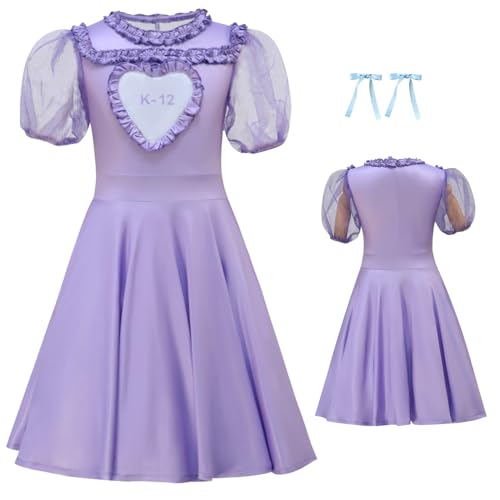 Cnulaueu Mädchen Melanie Cosplay Kostüm K12 Lila Kleid Anzug Halloween Bühne Outfit Kleid Headwear Full Set (Lila, M) von Cnulaueu