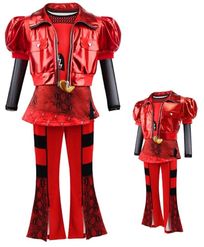 Cnulaueu Mädchen Rise of Red Jacke Uniform Anzug Descendants Cosplay Kostüm Halloween Outfit Rot Mantel Hosen Set (Rot, L) von Cnulaueu