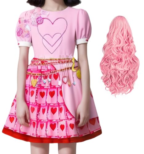 Cnulaueu Rise of Red Hearts Queen Rosa Fancy Tutu Kleid Perücke Anzug Descendants Cosplay Kostüm Halloween Outfit (Rosa mit Perücke, L) von Cnulaueu