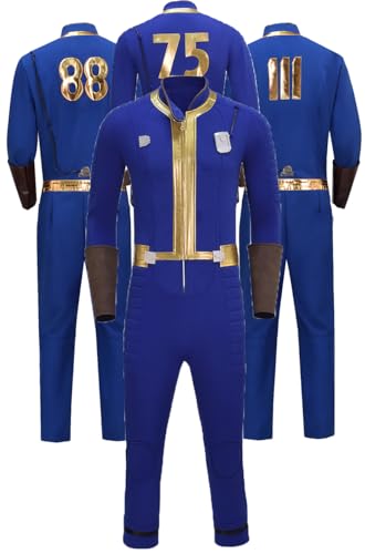 Erwachsener Vault Jumpsuit No.88 No.111 Cosplay Kostüm Uniform Anzug Fall Halloween Outfit Out Blau Bodysuit Set (Blau-75, 3XL) von Cnulaueu