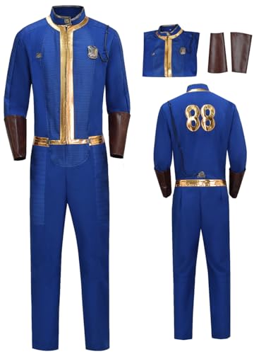 Erwachsener Vault Jumpsuit No.88 No.111 Cosplay Kostüm Uniform Anzug Fall Halloween Outfit Out Blau Bodysuit Set (Blau-88, 3XL) von Cnulaueu