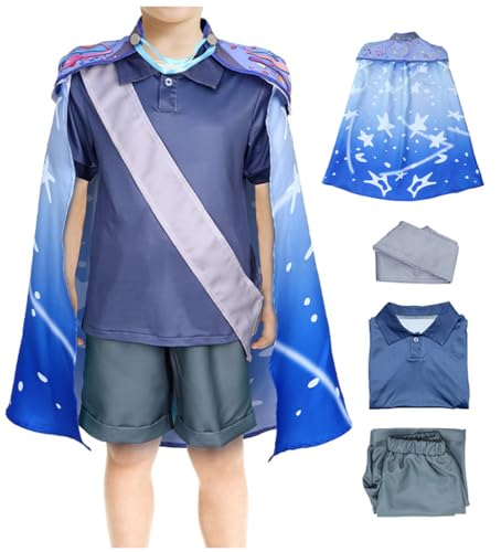 Little Earth Commissioner Cosplay Kostüm Elio T-Shirt Shorts Umhang Blauer Fisch Kleid Anzug Halloween Outfits (Blau, L) von Cnulaueu