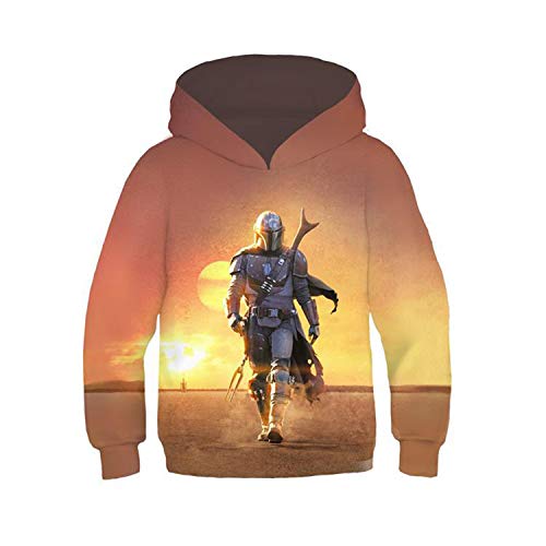 Mandalorian Hoodie, SW Movie Cosplay Kostüm Zubehör 3D Druck Unisex Kleinkind Kinder Halloween Kostüm Film Polyester Mode Pullover (D,L) von CoCokahu