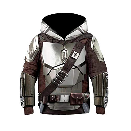 Mandalorian Hoodie, SW Movie Cosplay Kostüm Zubehör 3D Druck Unisex Kleinkind Kinder Halloween Kostüm Film Polyester Mode Pullover (E,L) von CoCokahu