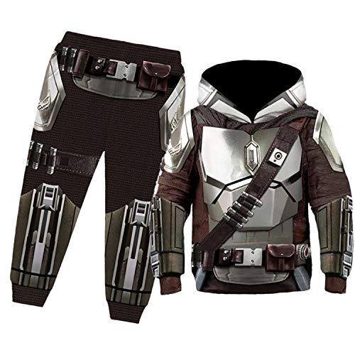 Mandalorian Hoodie Set, SW Film Cosplay Kostüm Zubehör 3D-Druck Unisex Kleinkind Kinder Halloween Kostüm Film Polyester Mode Pullover Set (A,M) von CoCokahu