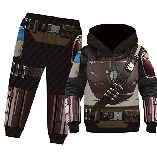 Mandalorian Hoodie Set, SW Film Cosplay Kostüm Zubehör 3D-Druck Unisex Kleinkind Kinder Halloween Kostüm Film Polyester Mode Pullover Set (B,L) von CoCokahu