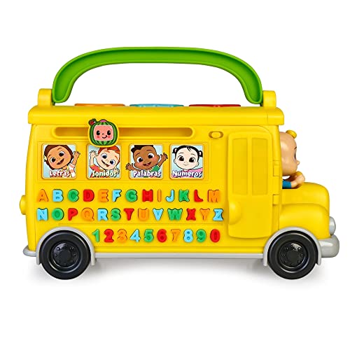 Famosa COCOMELON CCM08102 Lernbus, gelber Bus mit Lichtern, Musik und Geräuschen, um Buchstaben und Zahlen zu Lernen, Lernset für Kinder im Vorschulalter von Famosa