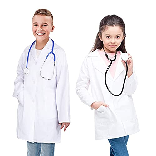 CoatCool Arztkittel Kinder Kittel Baumwolle Laborkittel für Kinder Junge Mädchen Chemie Kittel Labormantel Langarm Medizin Laborkittel Weiß Kostüm Doktor Mantel Kinder für Schüler Studium Labor, XL von CoatCool