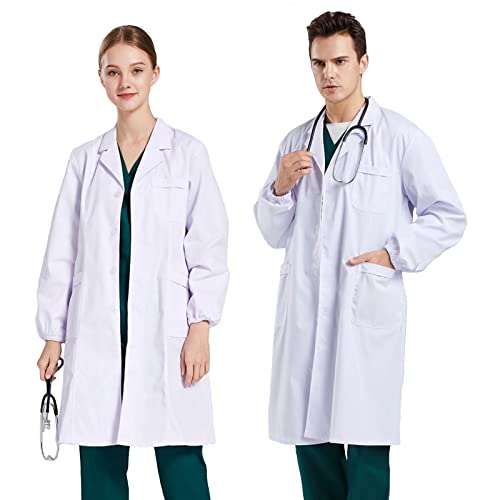 CoatCool Laborkittel Weiß, Baumwolle Arztkittel Herren Damen Chemie Kittel Schule Mantel Hygiene Langarm Medizin Arztmantel Weißer Kittel Baumwollkittel mit Tasche für Labor, Cosplay, Studentin, XL von CoatCool