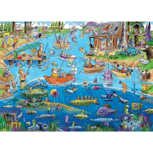 Cobble Hill 1000 Teile Puzzle - DoodleTown: Gone Fishing - Beispielposter enthalten von Cobble Hill