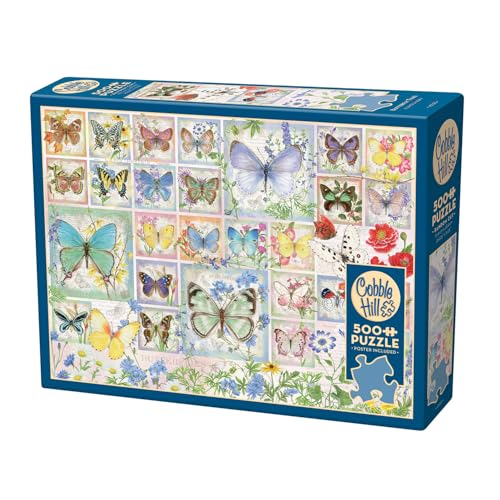 Cobble Hill 3845025 Schmetterling Collage, 500 Teile Puzzle inkl. Puzzleposter für Erwachsene und Kinder ab 12 Jahren, Puzzlecollage, Blumen von Cobble Hill