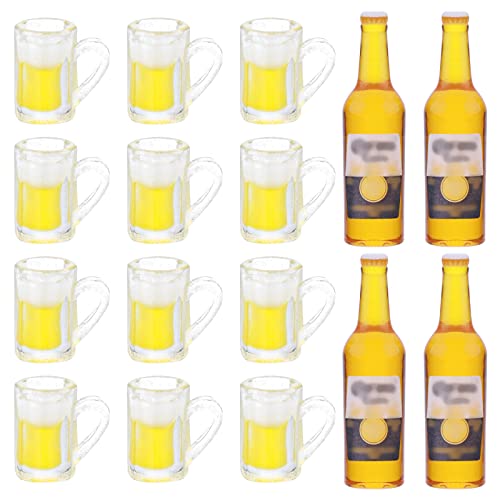 Cobee Miniatur Puppenhaus Bierbecher Flaschen Set, 12 Stück Mini Becher mit 4 Stück Bierflaschen Realistisches Bierglas Modell Puppenhaus Zubehör von cobee