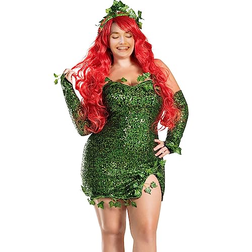 CocMouse Damen Halloween Kostüm Karneval Wald Kleidung Fee Glitzer Pailletten trägerloses Schlauchkleid mit Flügeln Fee Cosplay Outfits (Standard, XXL, Green) von CocMouse