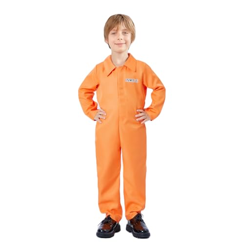 CocMouse Halloween Gefängnis Kostüme lange Ärmel Prisonr Jumpsuit für Erwachsene Kinder Kleinkinder Party Inmate Criminal Cosplay Outfits (A-Kids Orange, 5-6 Years) von CocMouse