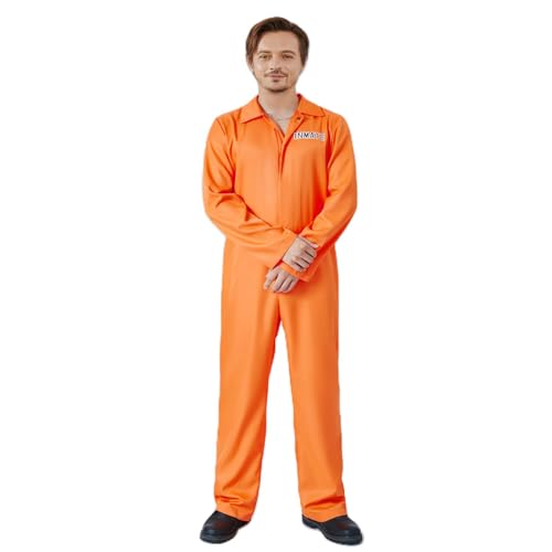 CocMouse Halloween Gefängnis Kostüme lange Ärmel Prisonr Jumpsuit für Erwachsene Kinder Kleinkinder Party Inmate Criminal Cosplay Outfits (A-Men Orange, L) von CocMouse