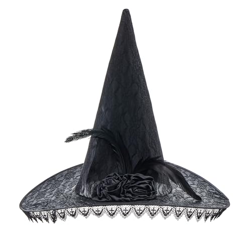 CocMouse Halloween-Zaubererhut, Hexenhut, Party, Cosplay, groß, schwarz, Hexenhüte für Damen, Kostüm, Festival, Zubehör (Stil 3, Schwarz, 44 x 39 cm) von CocMouse