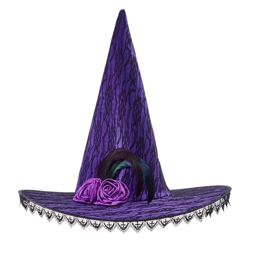 CocMouse Halloween-Zaubererhut, Hexenhut, Party, Cosplay, groß, schwarz, Hexenhüte für Damen, Kostüm, Festival-Zubehör (Stil 3-Lila, 44 x 39 cm) von CocMouse