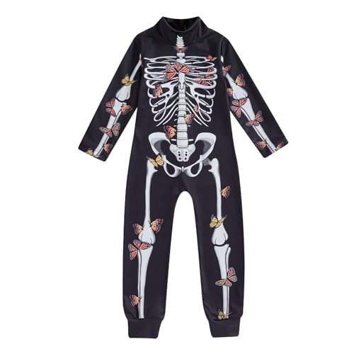 CocMouse Kinder Halloween Skelett Kostüm Kleinkind Mädchen Jungen zurück Reißverschluss lange Ärmel Skelett Jumpsuit ein Stück Cosplay Party Urlaub Outfit (Black, 12-18 Months) von CocMouse