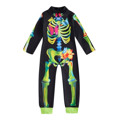 CocMouse Kinder Halloween Skelett Kostüm Kleinkind Mädchen Jungen zurück Reißverschluss lange Ärmel Skelett Jumpsuit ein Stück Cosplay Party Urlaub Outfit (Green, 12-18 Months) von CocMouse