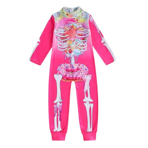 CocMouse Kinder Halloween Skelett Kostüm Kleinkind Mädchen Jungen zurück Reißverschluss lange Ärmel Skelett Jumpsuit ein Stück Cosplay Party Urlaub Outfit (Pink, 18-24 Months) von CocMouse