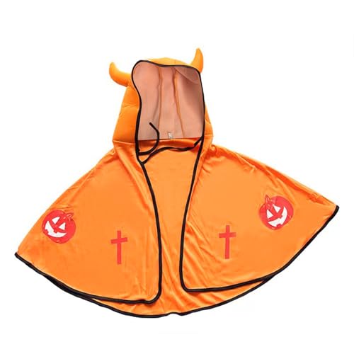 CocMouse Kinder Jungen Mädchen Halloween Teufel Kapuzenmantel Kostüm Niedlicher Kürbis Druck Cape Süßes oder Saures Cosplay Party Requisite (Orange, One Size) von CocMouse