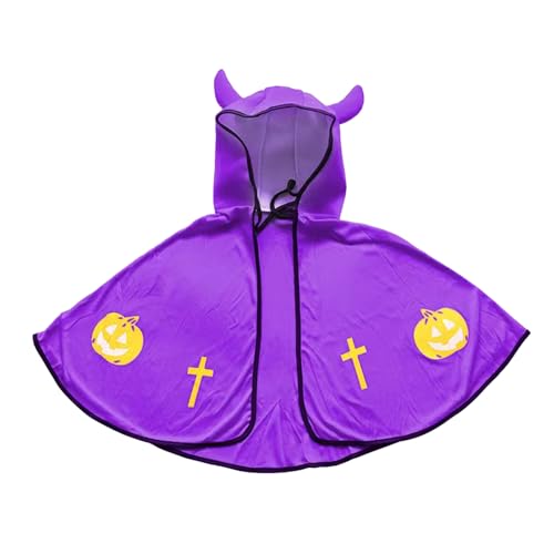 CocMouse Kinder Jungen Mädchen Halloween Teufel Kapuzenmantel Kostüm Niedlicher Kürbis Druck Cape Süßes oder Saures Cosplay Party Requisite (Purple, One Size) von CocMouse