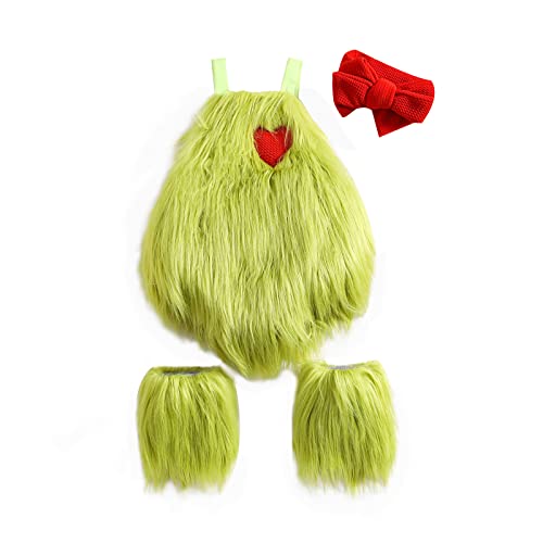 CocMouse Kleinkind Baby Mädchen Halloween Kostüm Fancy Grün Monster Outfit Pelz Strampler Stirnband Beinwärmer Weihnachten Kleidung (Green A, 6-12 Months) von CocMouse