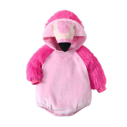 CocMouse Kleinkind Junge Mädchen Cartoon Tier Kostüm Halloween Cosplay Kleidung Herbst Winter Langarm mit Kapuze Strampler Jumpsuit (Rose Red Flamingo Romper, 18-24 Months) von CocMouse