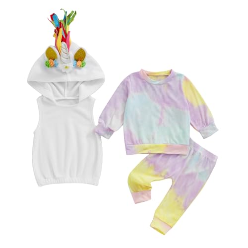 CocMouse Kleinkind Junge Mädchen Tier Kostüm Baby Halloween Einhorn Cosplay Kleidung Langarm mit Kapuze Fleece Outfit (B White, 12-18 Months) von CocMouse