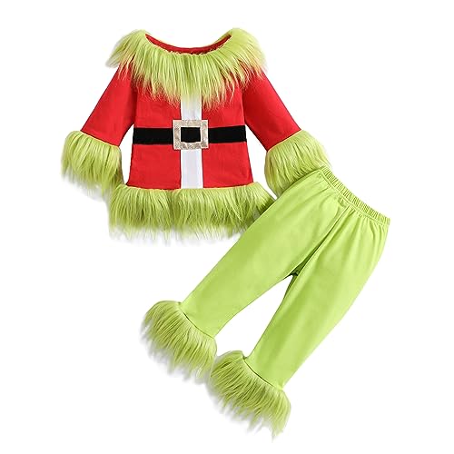 CocMouse Kleinkind Kinder Junge Mädchen Halloween Grün Monster Kostüm Plüsch Cosplay Party Weihnachtsmann Outfit Fuzzy Weihnachten Kleidung (Green, 12-18 Months) von CocMouse