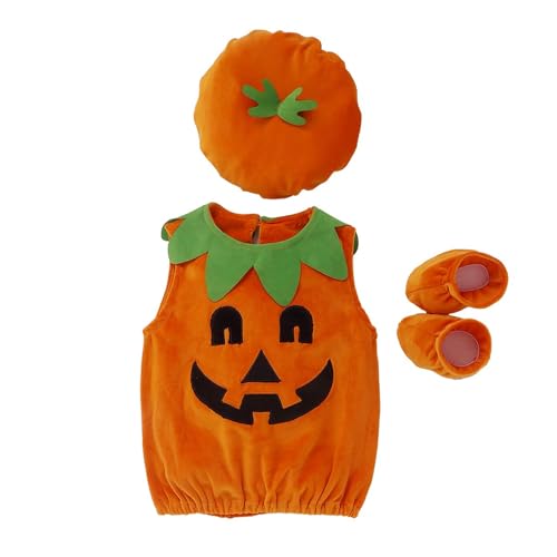 CocMouse Neugeborenes Baby Mädchen Jungen Halloween Kürbis Kostüme Kürbis Strampler Bodysuit Hut Socken Halloween Outfits (A Orange, 0-6 Months) von CocMouse