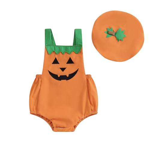 CocMouse Neugeborenes Baby Mädchen Jungen Halloween Kürbis Kostüme Kürbis Strampler Bodysuit Hut Socken Halloween Outfits (B Orange, 0-3 Months) von CocMouse