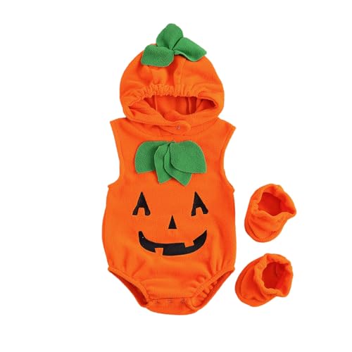 CocMouse Neugeborenes Baby Mädchen Jungen Halloween Kürbis Kostüme Kürbis Strampler Bodysuit Hut Socken Halloween Outfits (C Orange, 12-18 Months) von CocMouse