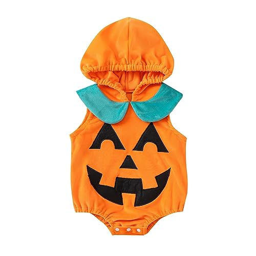 CocMouse Neugeborenes Baby Mädchen Jungen Halloween Kürbis Kostüme Kürbis Strampler Bodysuit Hut Socken Halloween Outfits (D Orange, 0-3 Months) von CocMouse