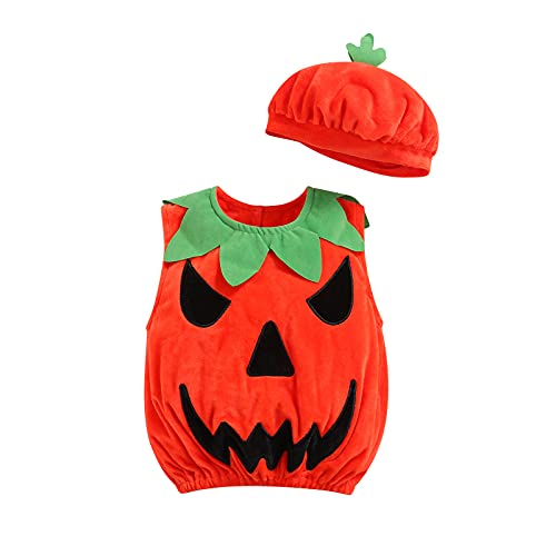 CocMouse Neugeborenes Baby Mädchen Jungen Halloween Kürbis Kostüme Kürbis Strampler Bodysuit Hut Socken Halloween Outfits (H Orange, 12-18 Months) von CocMouse