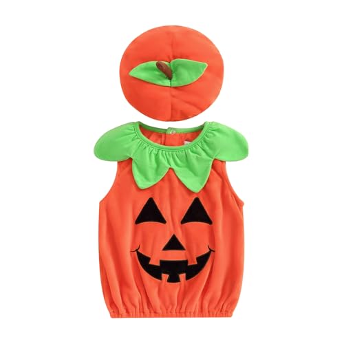 CocMouse Neugeborenes Baby Mädchen Jungen Halloween Kürbis Kostüme Kürbis Strampler Bodysuit Hut Socken Halloween Outfits (I Orange, 2-3T) von CocMouse