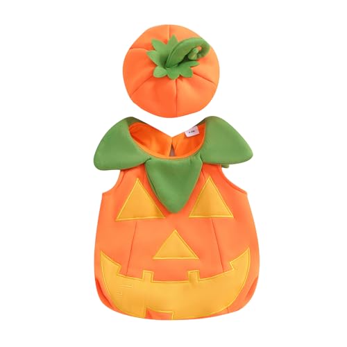 CocMouse Neugeborenes Baby Mädchen Jungen Halloween Kürbis Kostüme Kürbis Strampler Bodysuit Hut Socken Halloween Outfits (K Orange, 12-18 Months) von CocMouse