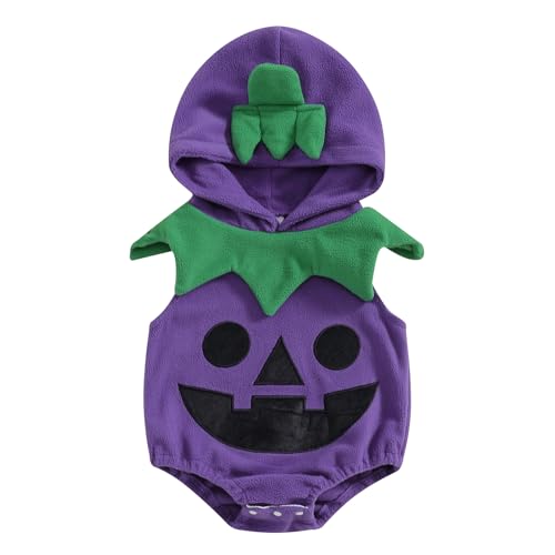 CocMouse Neugeborenes Baby Mädchen Jungen Halloween Kürbis Kostüme Kürbis Strampler Bodysuit Hut Socken Halloween Outfits (N Purple, 0-3 Months) von CocMouse