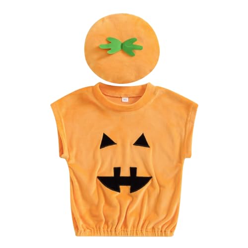 CocMouse Neugeborenes Baby Mädchen Jungen Halloween Kürbis Kostüme Kürbis Strampler Bodysuit Hut Socken Halloween Outfits (Za Orange, 0-3 Months) von CocMouse