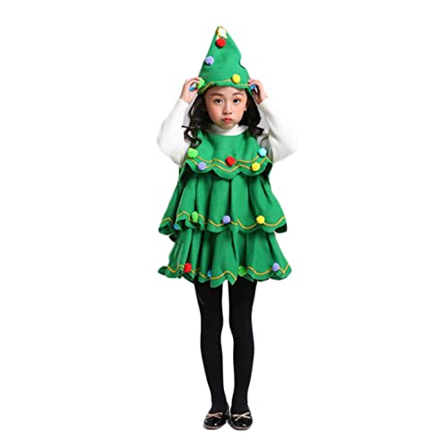 CocMouse Weihnachtsbaumkostüm für Kinder, ärmelloses Kleid und Mütze, Set, Weihnachtsbaum, Cosplay, Party, Elfe, Verkleidung, Geschenke (grün, 2–3T) von CocMouse