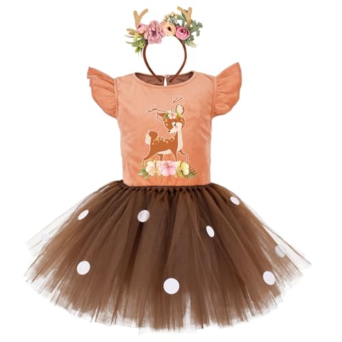 CocMouse Weihnachtskostüme für Kinder, Mädchen, Rentier, Hirsch, Prinzessin, Tutu, Kostüm-Set mit Geweih-Stirnband (Braun 4, 10T) von CocMouse