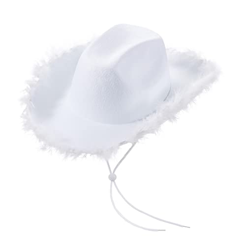 CocMouse Western-Cowboyhut für Damen, glitzernde Cowgirl-Hüte mit buntem LED-Licht, breite Krempe, Kostümhut mit Federbesatz, Spaß, Party, Disco (Weiß, Einheitsgröße) von CocMouse