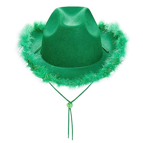 Cowboyhüte für Frauen Braut Western Filz breiter Krempe Cowgirlhut mit Federn Halloween Dress Up Kostüm Zubehör (A Green, One Size) von CocMouse