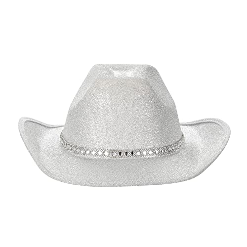 Cowboyhüte für Frauen Braut Western Filz breiter Krempe Cowgirlhut mit Federn Halloween Dress Up Kostüm Zubehör (C White with Rhinestone, One Size) von CocMouse