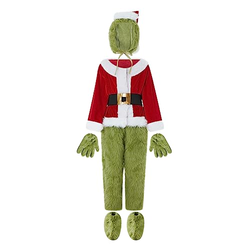 Grünes großes Monster-Kostüm für Erwachsene, Kinder, Deluxe-Weihnachtsmann, Cosplay, pelziger Anzug, Weihnachtsfest-Outfit (Kinder, 2–3 Jahre, Rot) von CocMouse